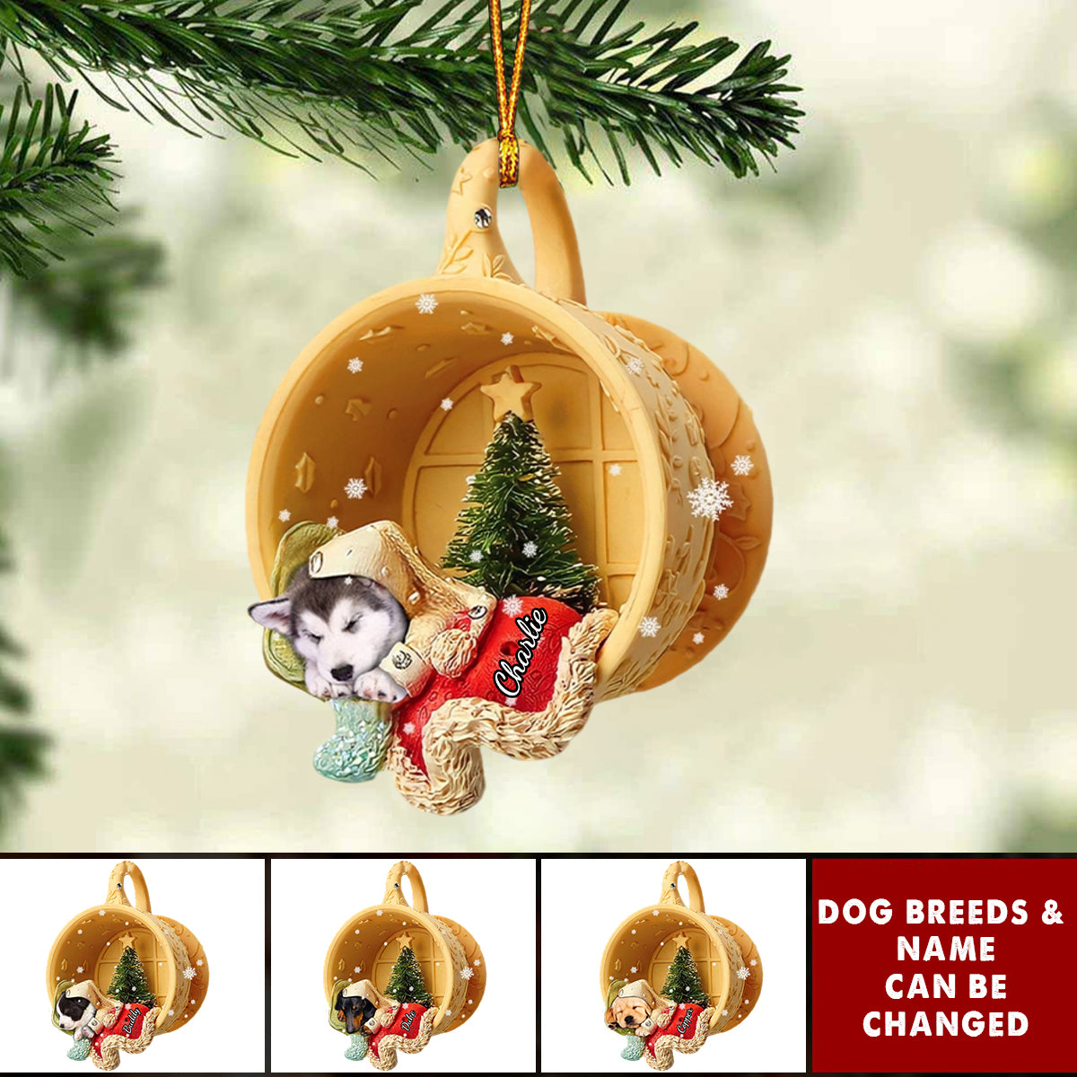 Personalized Dog Sleeping In A Tiny Cup Christmas Holiday-Two Sided Ornament