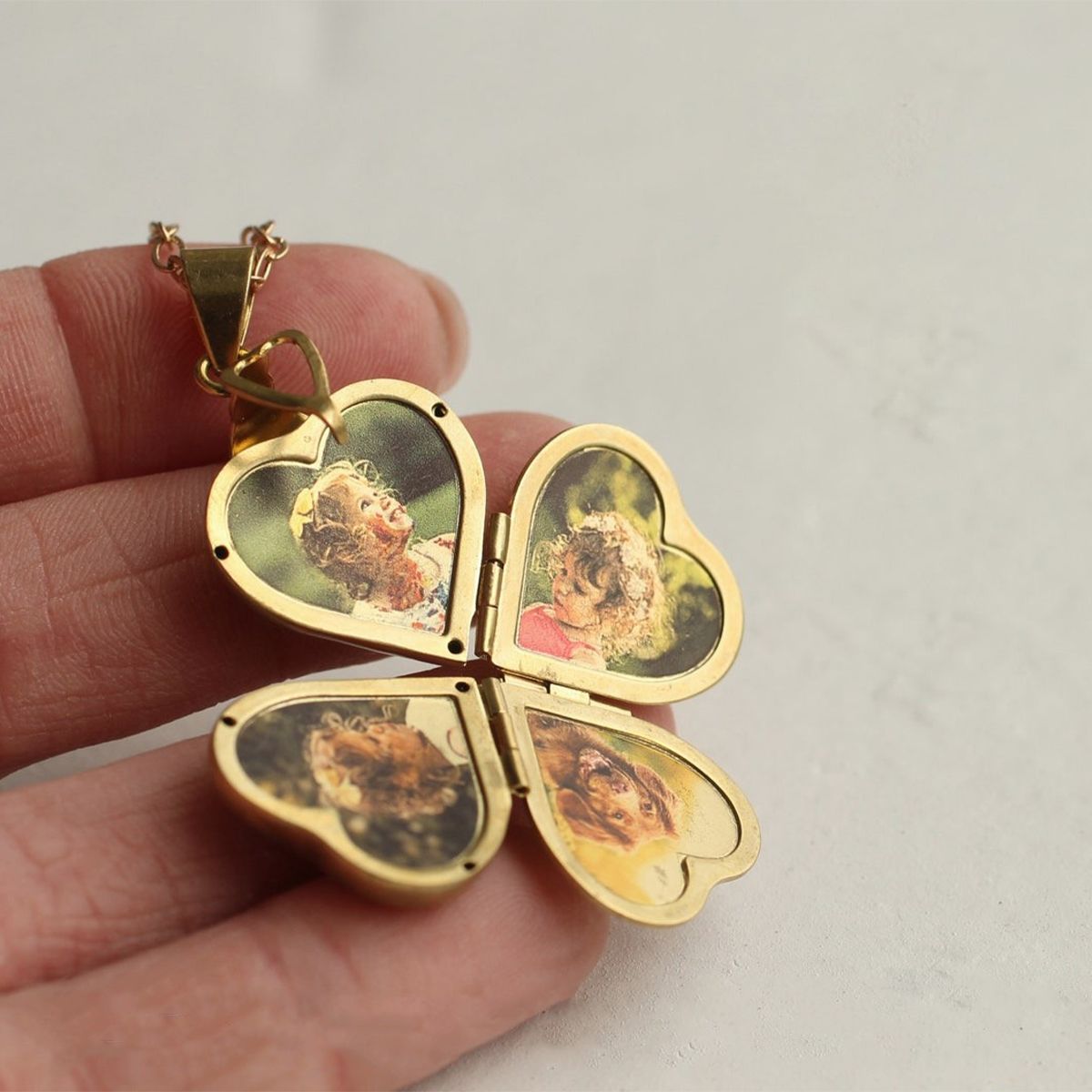 Personalized Photo Locket Necklace, Folding Locket with Pictures, Memorial Necklace, Family Gift for Mom Grandma