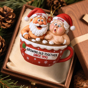 Growing Old Together Santa Claus In Hot Chocolate Cup,Personalized Ornament,Gift For Couples