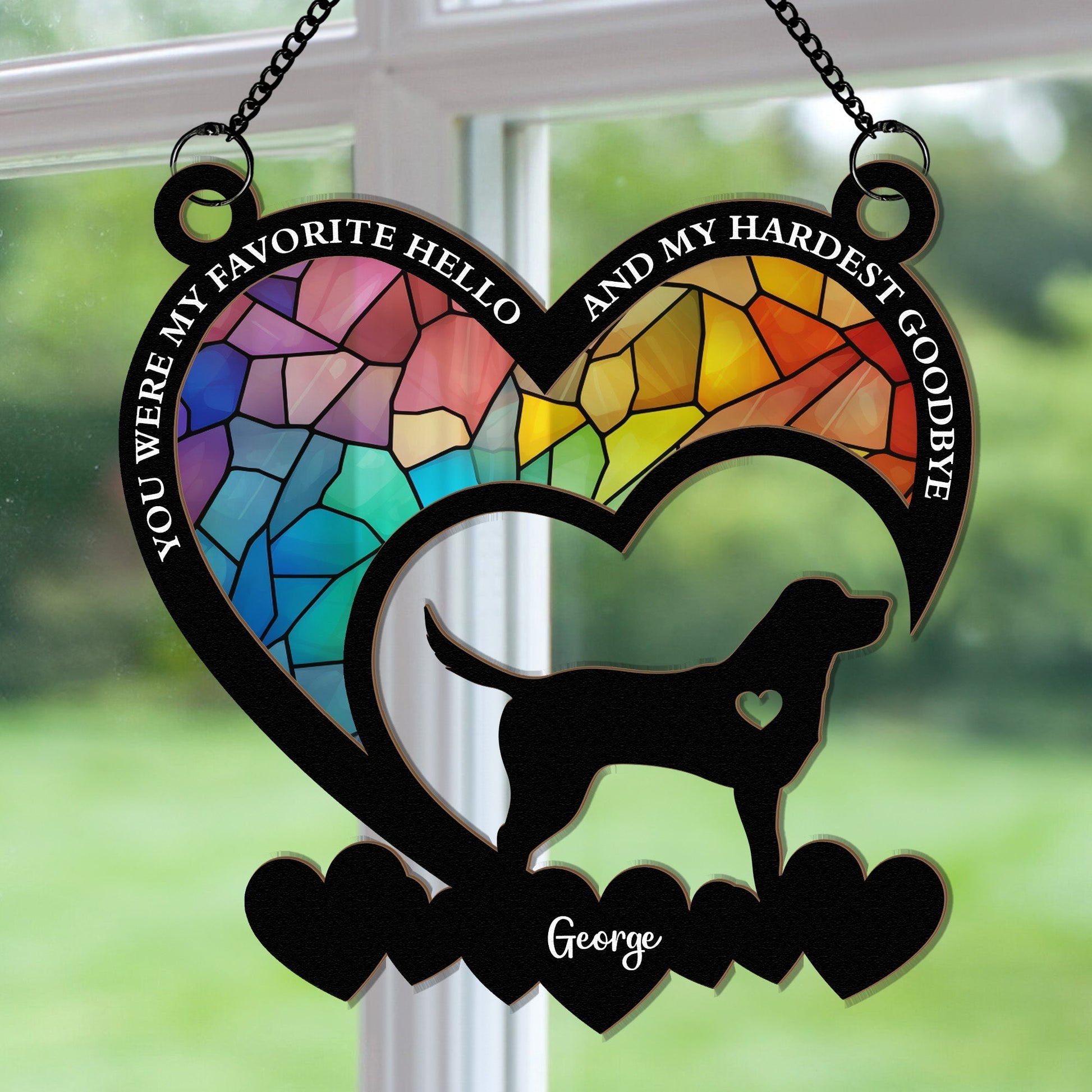 My Favorite Hello And My Hardest Goodbye - Personalized Window Suncatcher Ornament Gift For Dog Lover