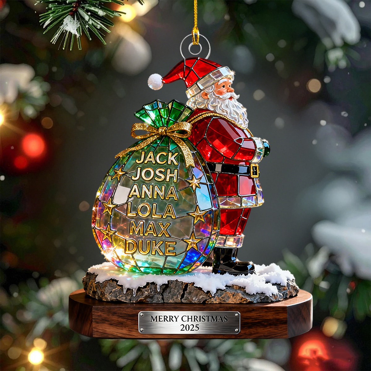 Personalized Stained Glass Effect Family Santa Claus Theme Acrylic Ornament