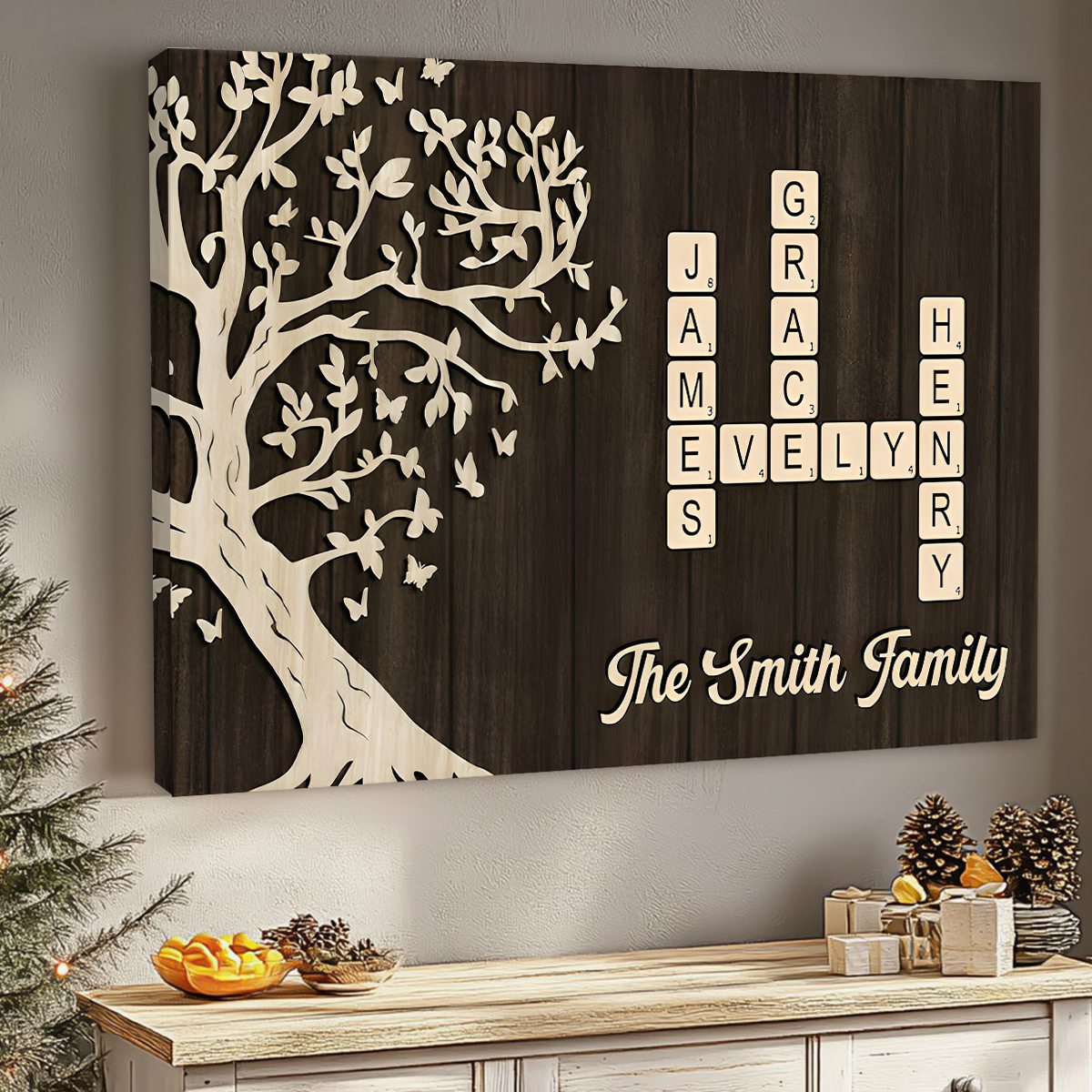 Custom Family Crossword Canvas Poster - Personalized Names & Tree