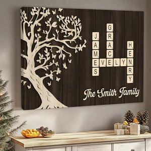 Custom Family Crossword Canvas Poster - Personalized Names & Tree