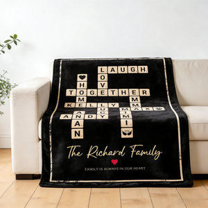 Custom Crossword Family Names Blanket, Personalized Family Name Sign