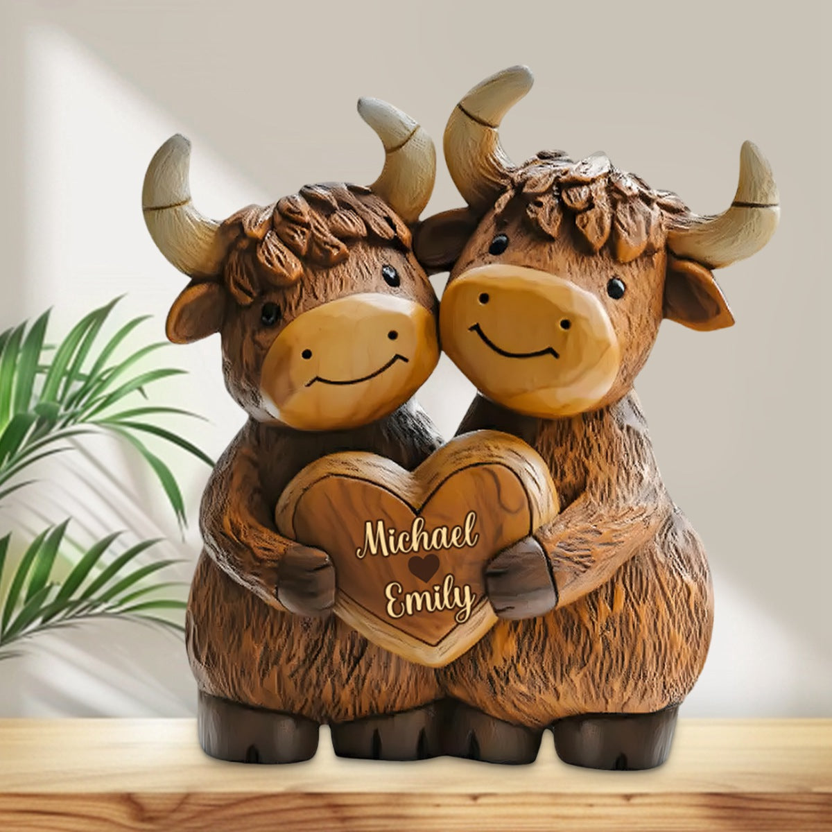 Cute Highland Cow Couple - Personalized Highland Cow Custom Shaped Acrylic Plaque