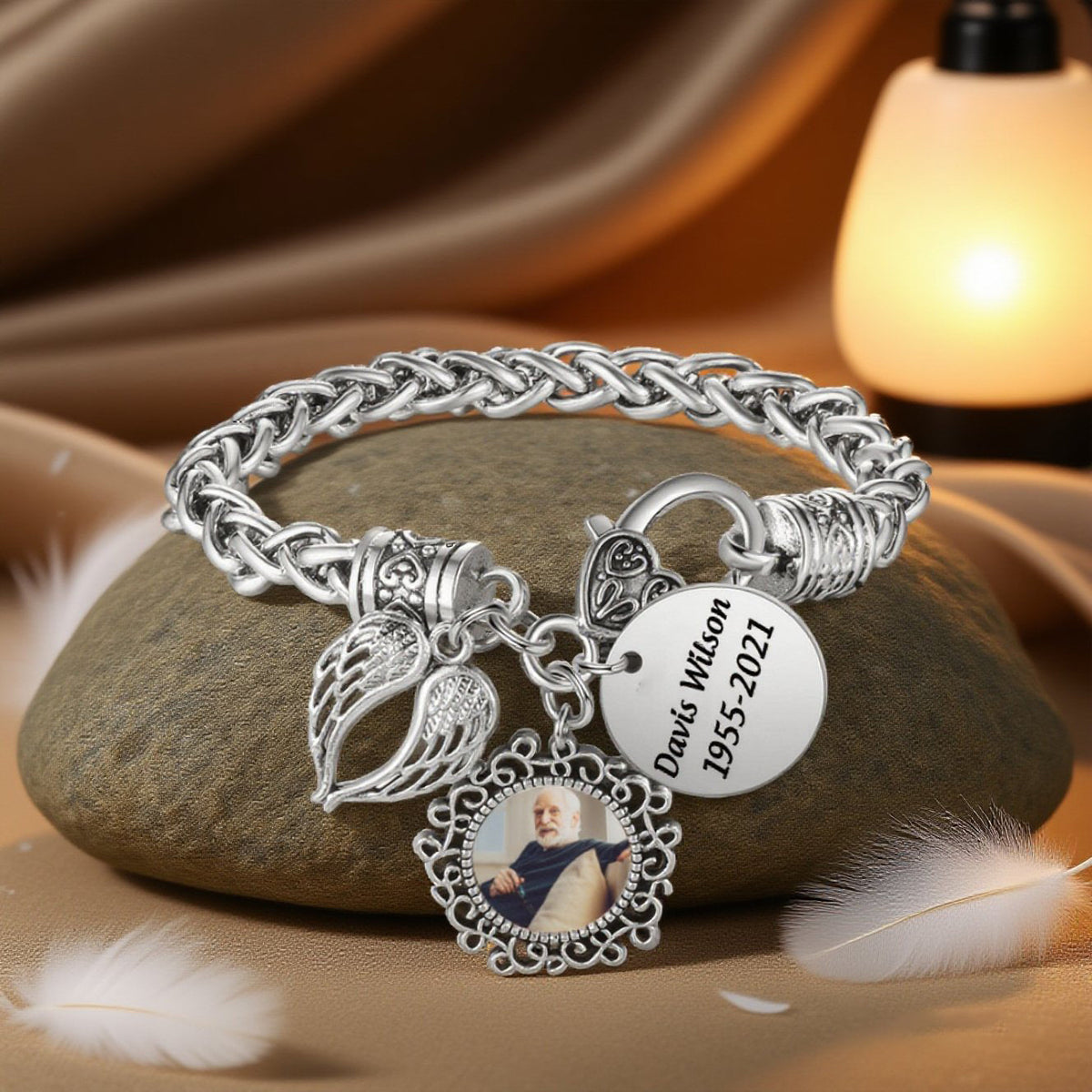 Engraved Name Personalized Memorial Antique Bracelet With Photo