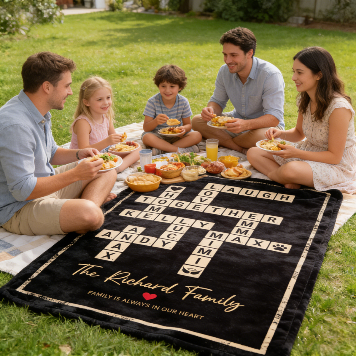 Custom Crossword Family Names Blanket, Personalized Family Name Sign