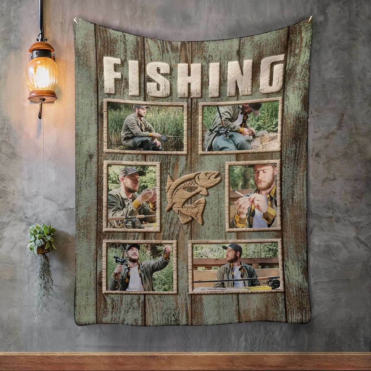 Personalized Fisherman Fishing Photo Collage Blanket, Fishing Gifts For Men