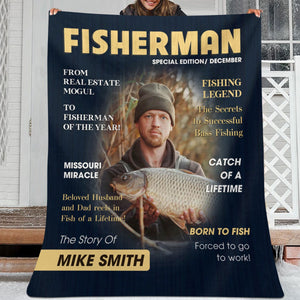Custom Fishing Magazine Cover Blanket, Personalized Gift For Fishermen,Fishing Dad Gift, Angler Funny Fisherman Gift