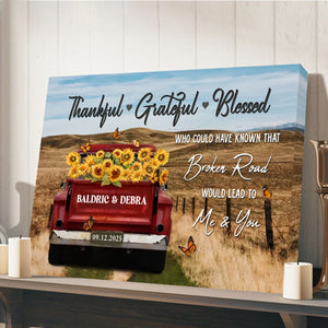 Personalized Canvas Prints - Rustic Farmhouse Red Truck, Customized Anniversary Couples Gifts, Thankful, Grateful, Blessed