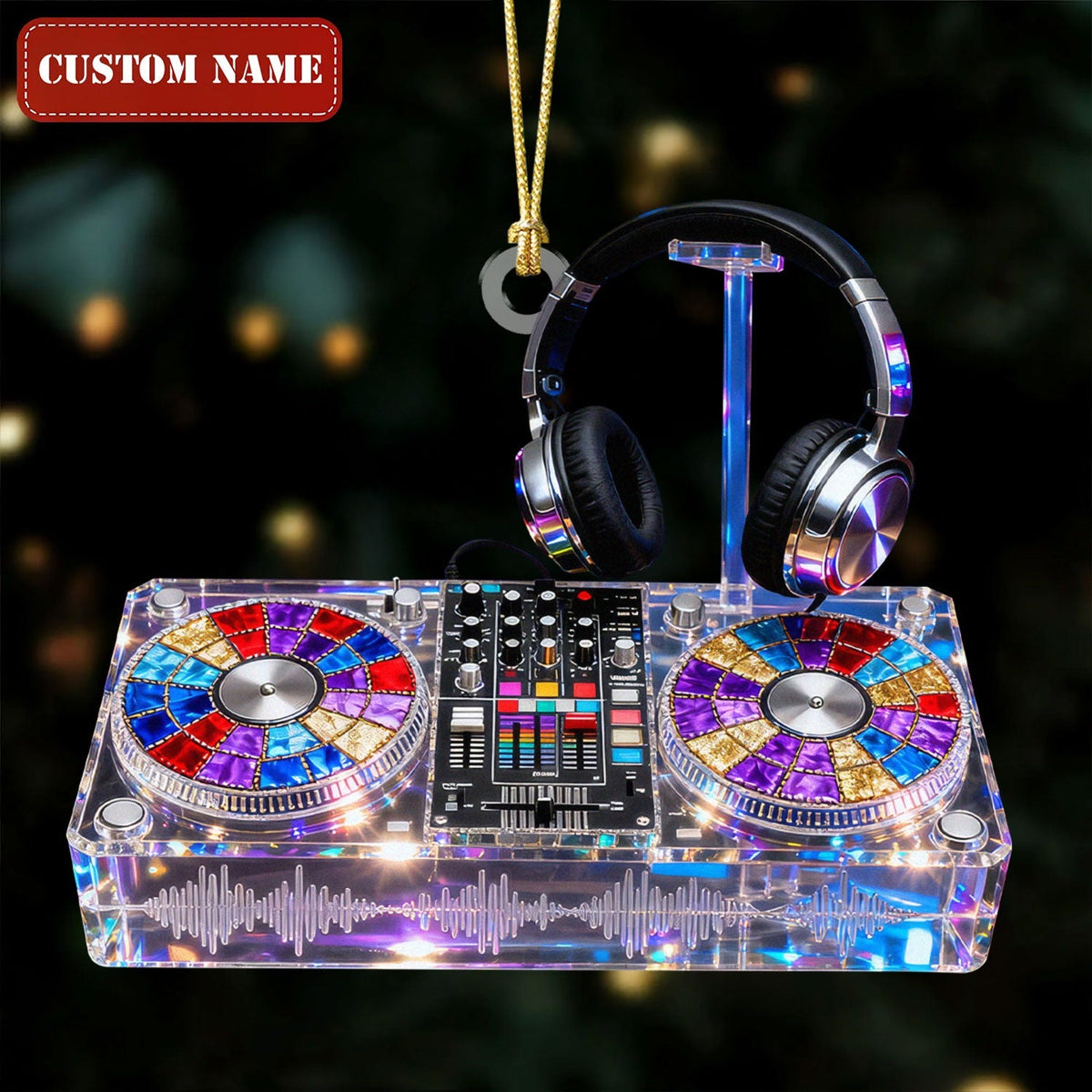 Custom Name Disc Jokey Stained Glass Effect Acrylic Christmas Ornament, Gift For DJ