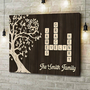 Custom Family Crossword Canvas Poster - Personalized Names & Tree
