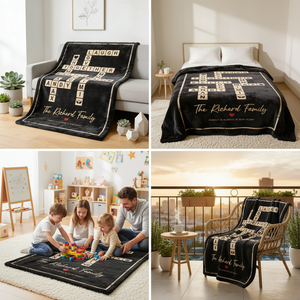 Custom Crossword Family Names Blanket, Personalized Family Name Sign