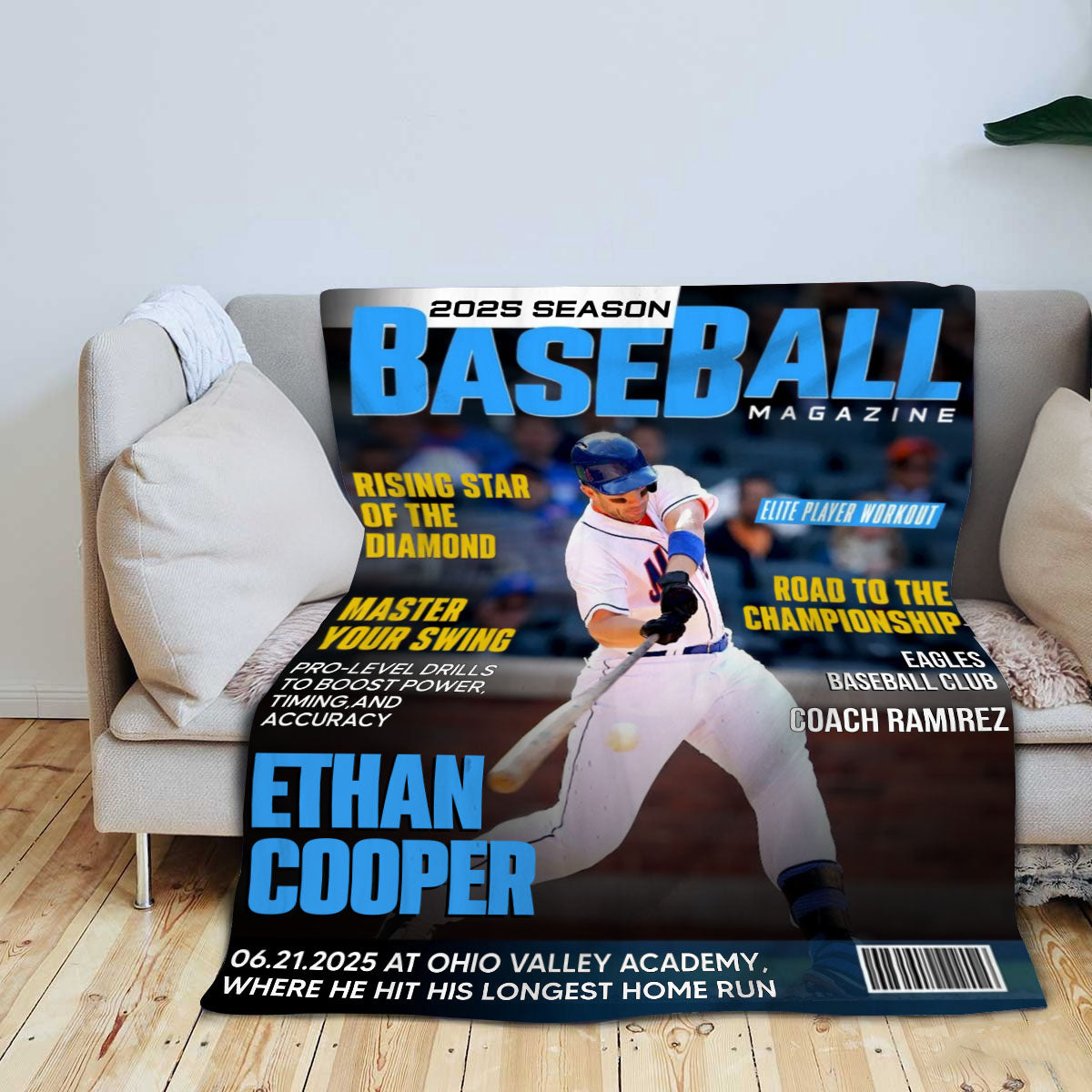 Personalized Baseball Magazine Cover Blanket, Baseball Player Gift