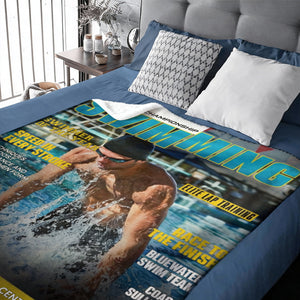Personalized Swimming Magazine Cover Blanket, Swimming Athlete Gift, Unique Gifts For Swimmers