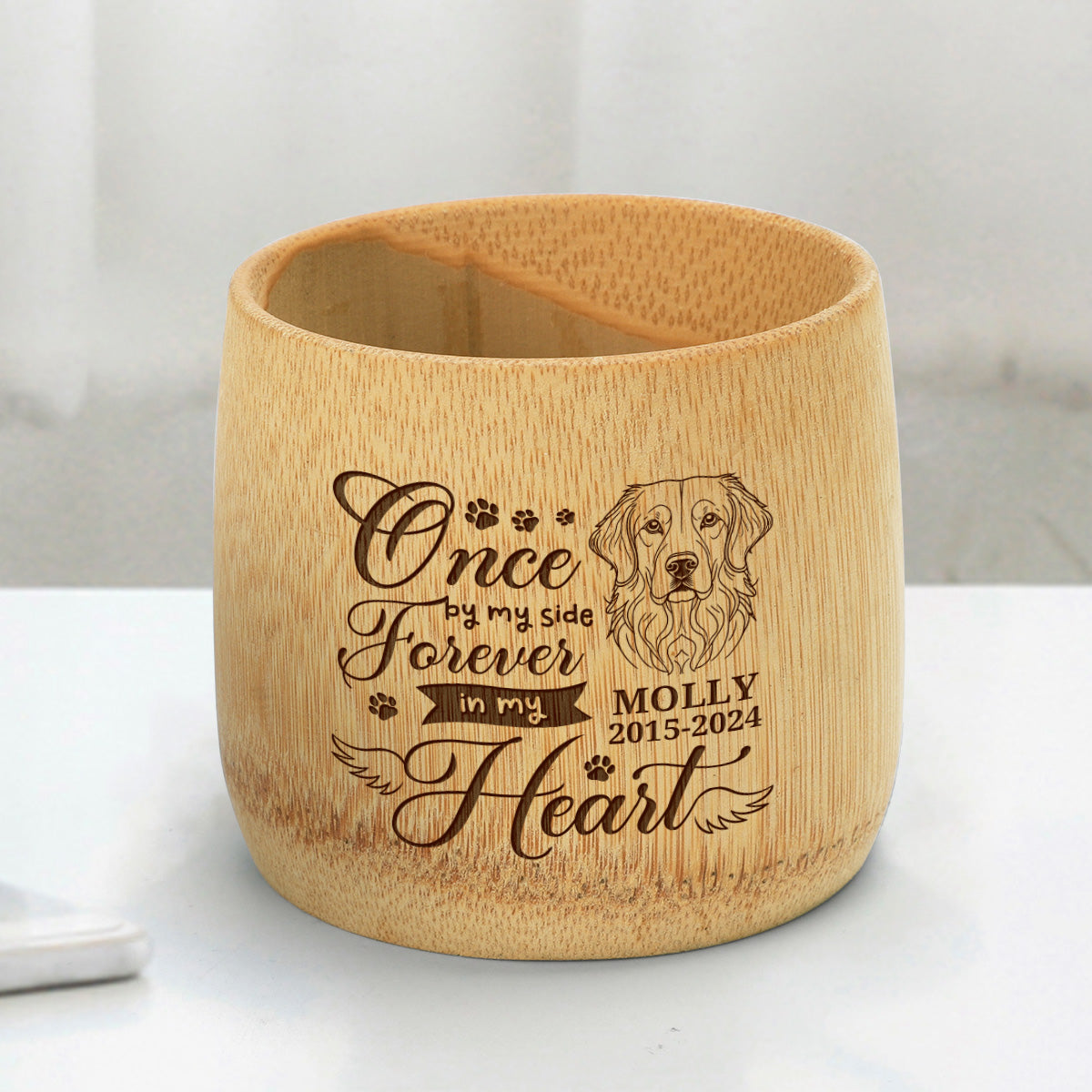 Once By My Side Forever In My Heart - Personalized Bamboo Cup Gift For Dog Lovers