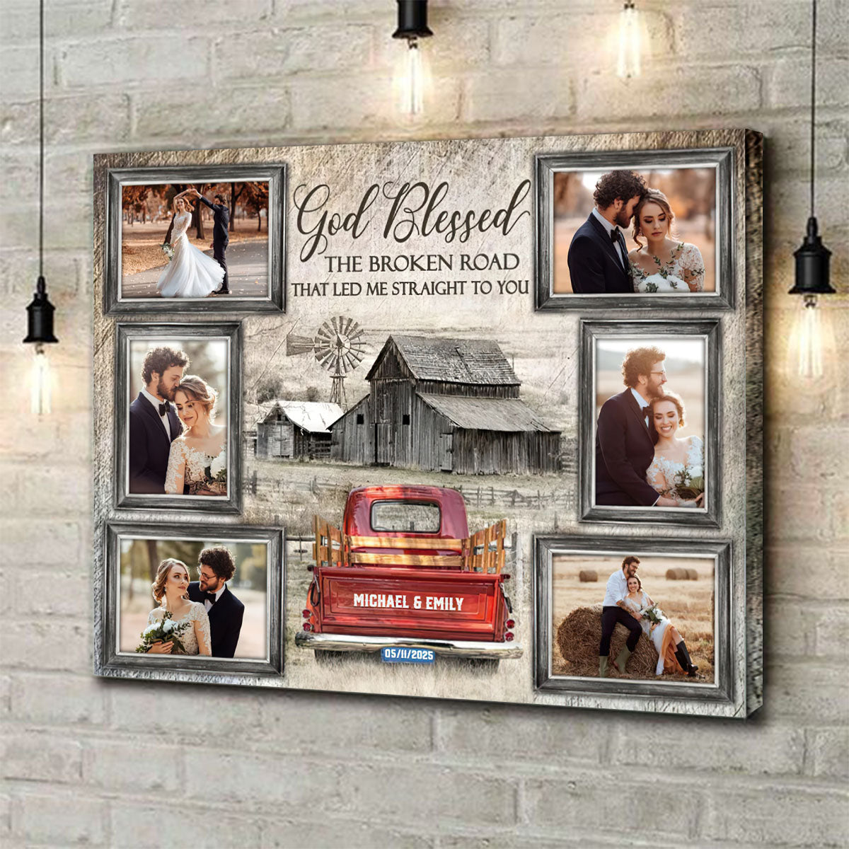 God Blessed Farmhouse Bar and Truck Photo Collage Wall Art Canvas Poster