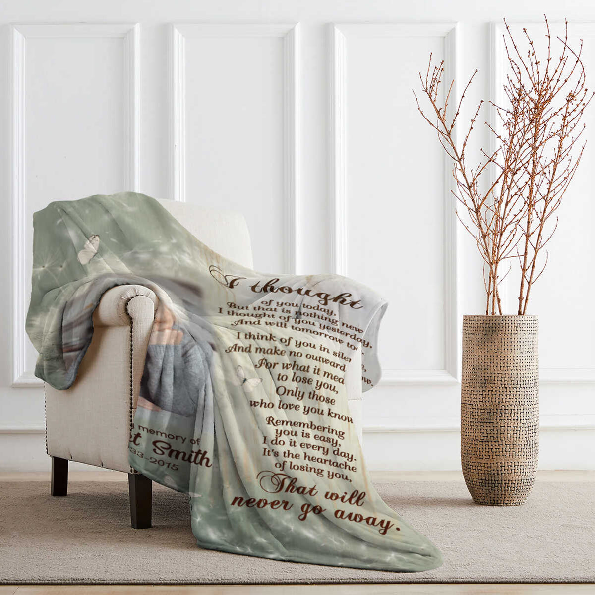 Personalized Memorial Blanket, I Thought of You Today Remembrance Fleece Blanket, Memorial Sympathy Gift for Loss of Loved Ones in Heaven