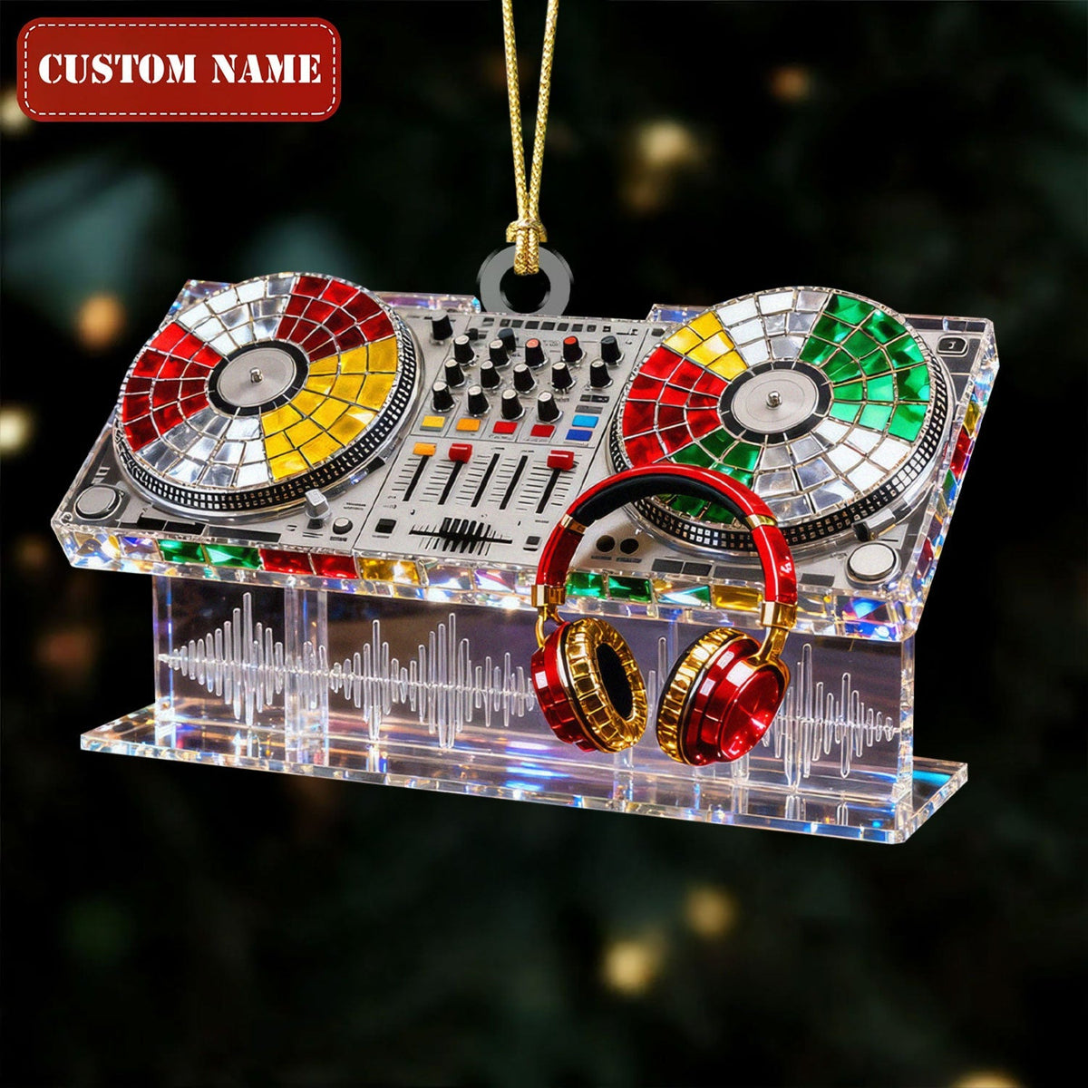 Custom Name Disc Jokey Stained Glass Effect Acrylic Christmas Ornament, Gift For DJ
