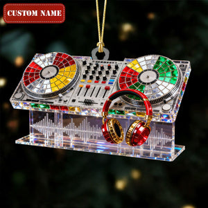 Custom Name Disc Jokey Stained Glass Effect Acrylic Christmas Ornament, Gift For DJ