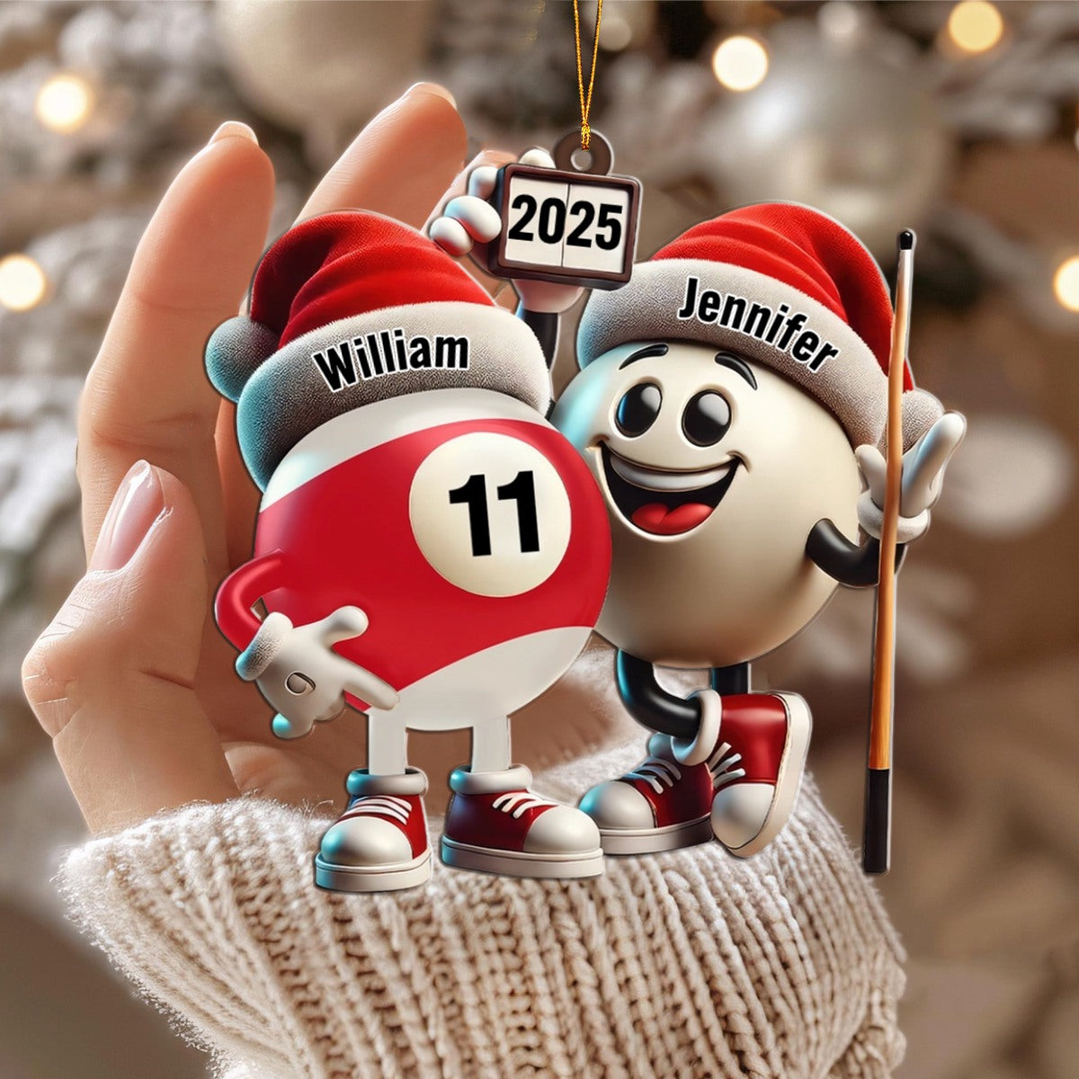 Custom Name Billiard Couple Ornament, Billiard Lover Christmas Gift