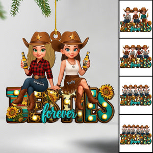 Western Fall Vibe Besties Personalized Wooden Ornament, Fall Gift for Best Friends
