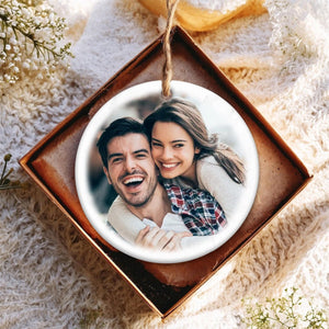 Personalized Couple Location Map Engagement Ornament - Custom Map & Photo Gift