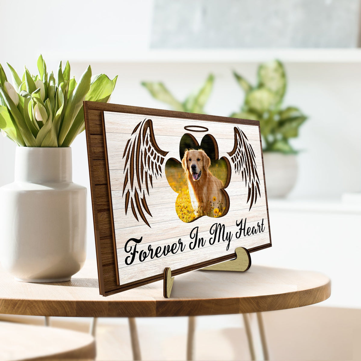 Personalized Photo 2-Layered Wooden Plaque Memorial Gift For Family, Pet Lovers