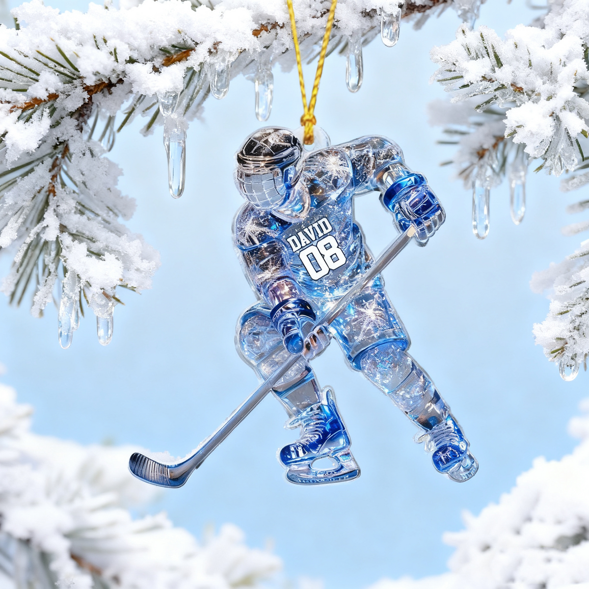 Sparkling Ice Hockey Player - Personalized Hockey Ornament