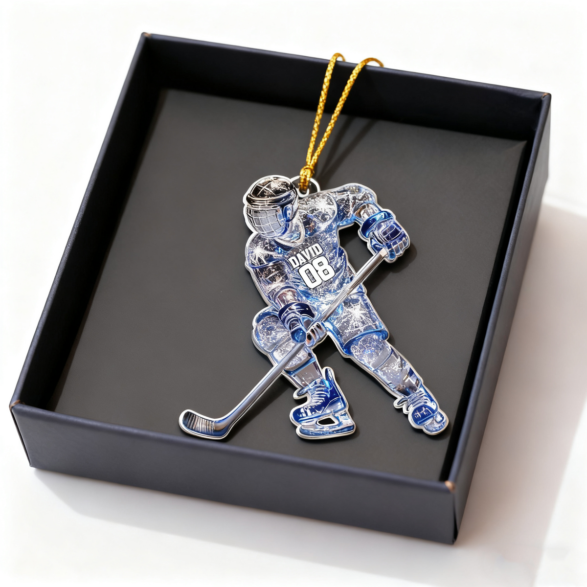 Sparkling Ice Hockey Player - Personalized Hockey Ornament