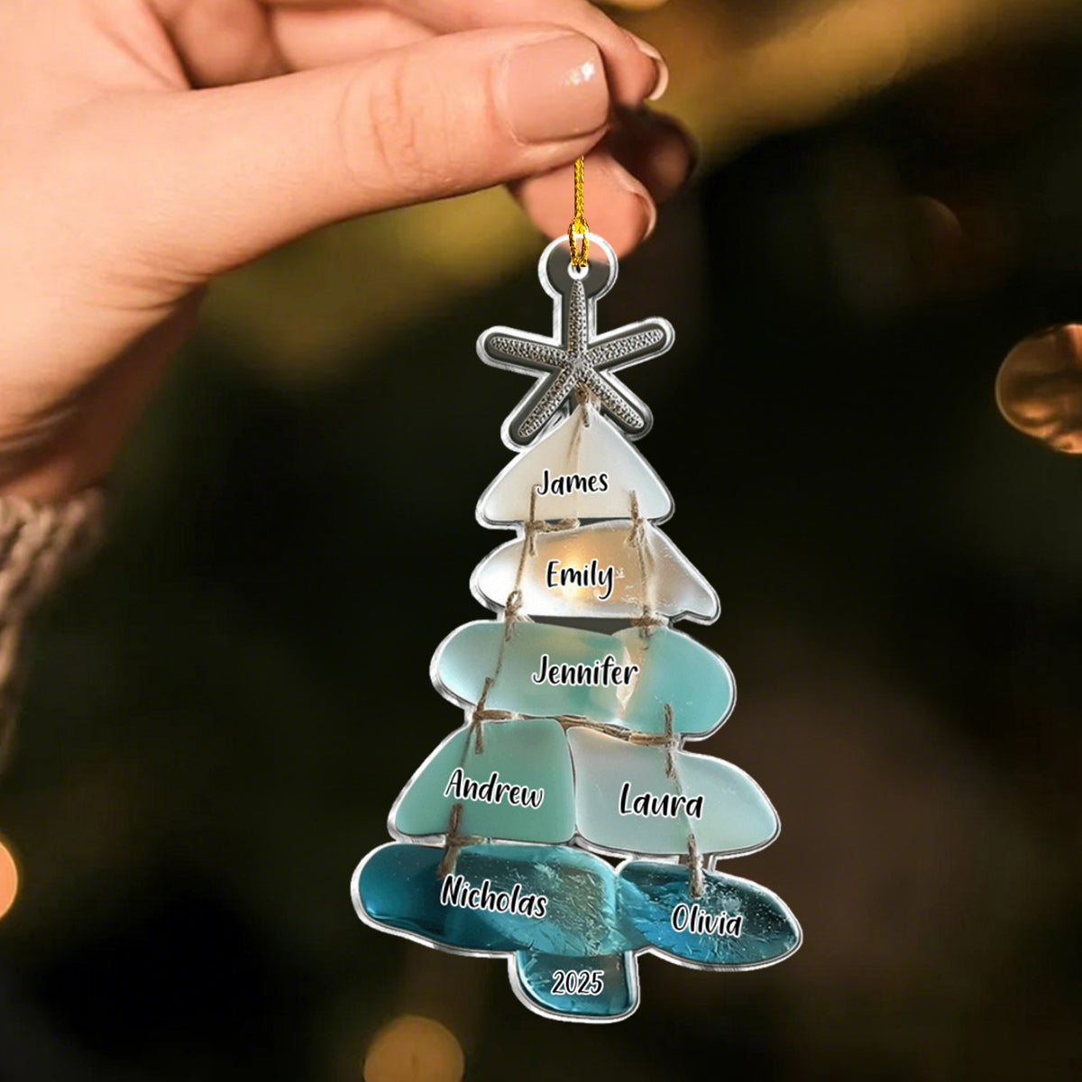 Family Sea Glass Christmas Tree - Personalized Family Ornament