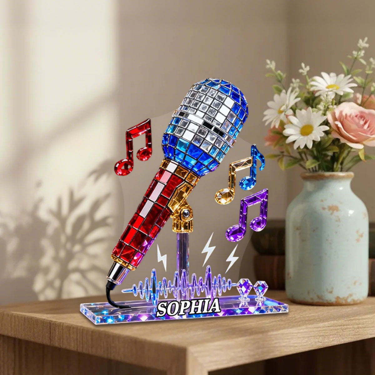 Personalized Microphone Stained Glass Effect Acrylic Plaque, Singing Music Lover Gift