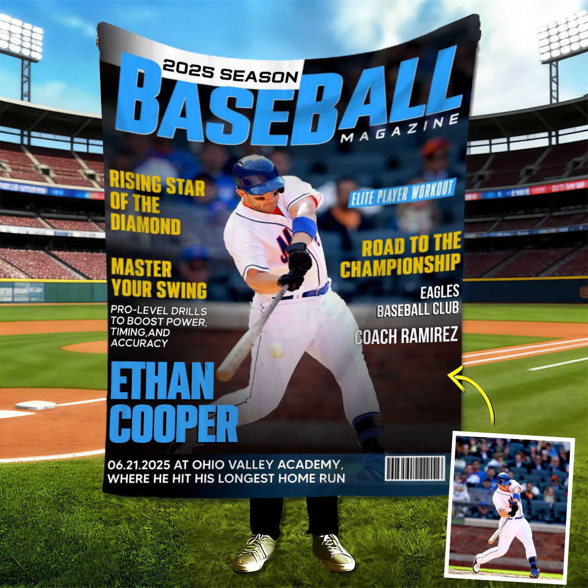 Personalized Baseball Magazine Cover Blanket, Baseball Player Gift