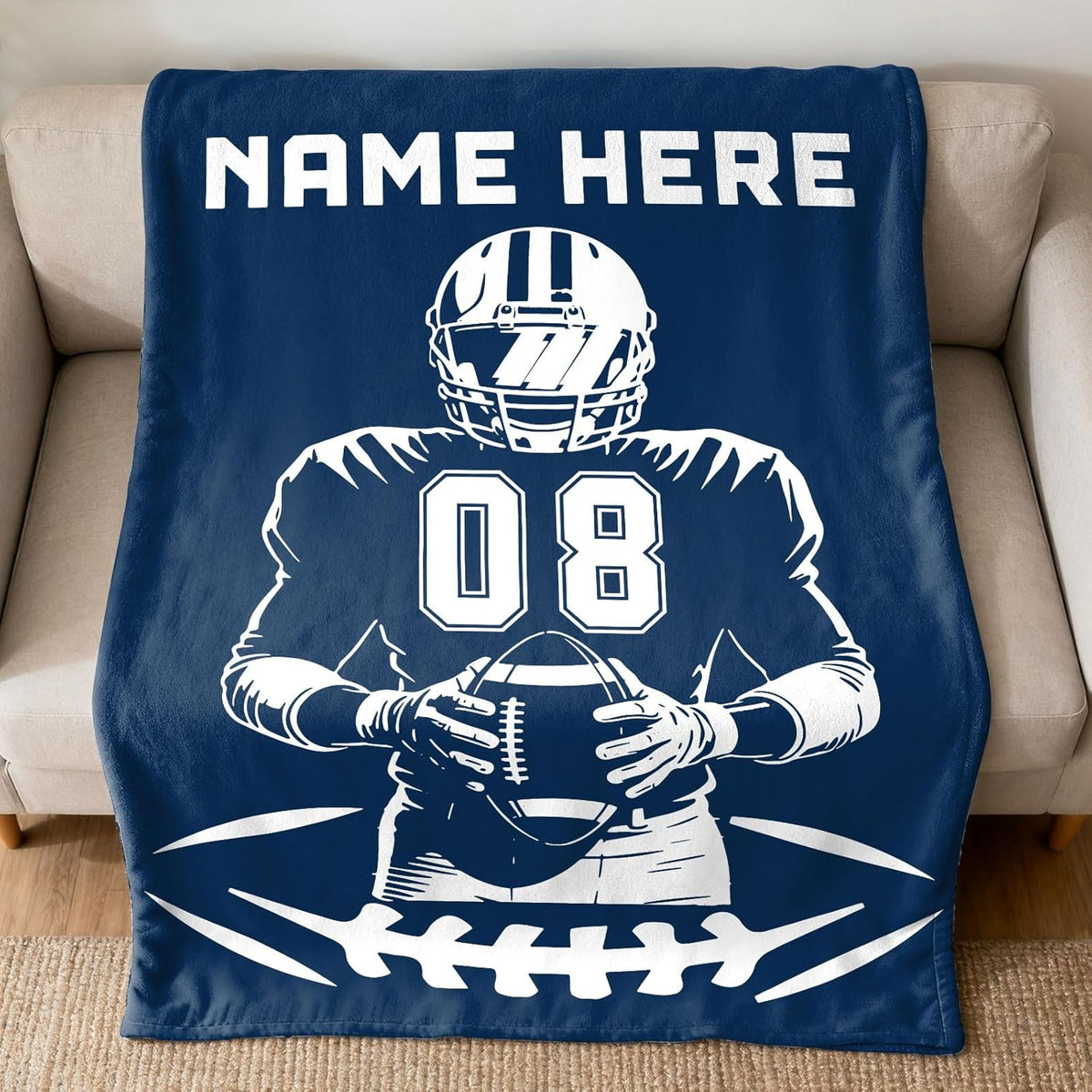 Personalized Football Blanket with Name Jersey Number Gifts for Football Lovers, Coaches, Fans
