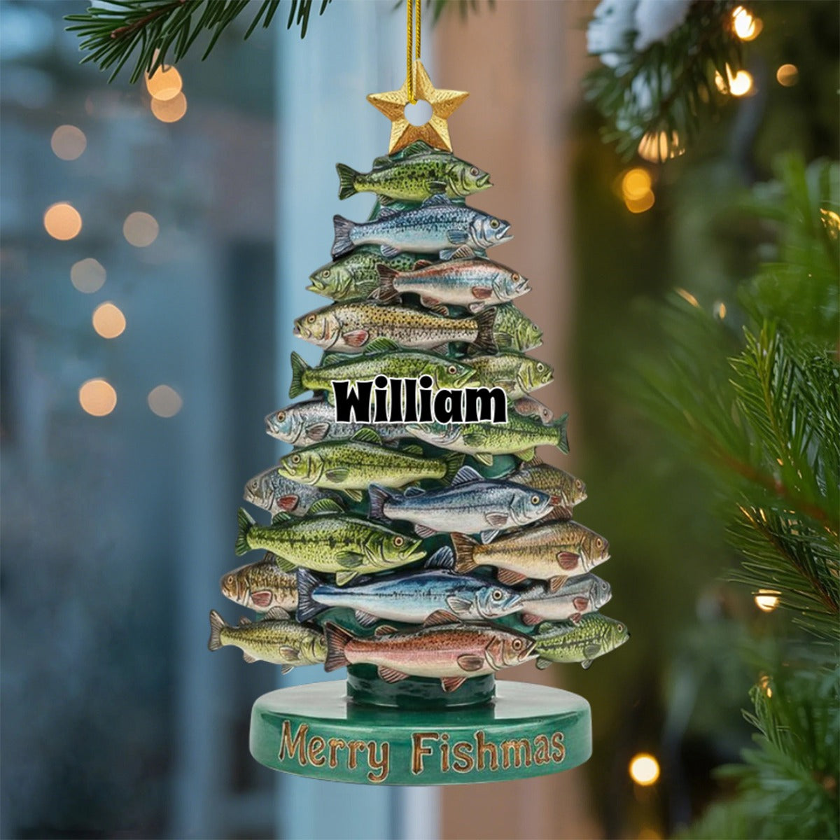 Merry Fishmas Christmas Personalized Name Acrylic Ornament