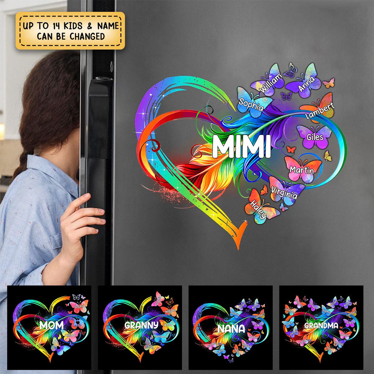 Personalized Grandma Mom Heart butterfly Rainbow Decal
