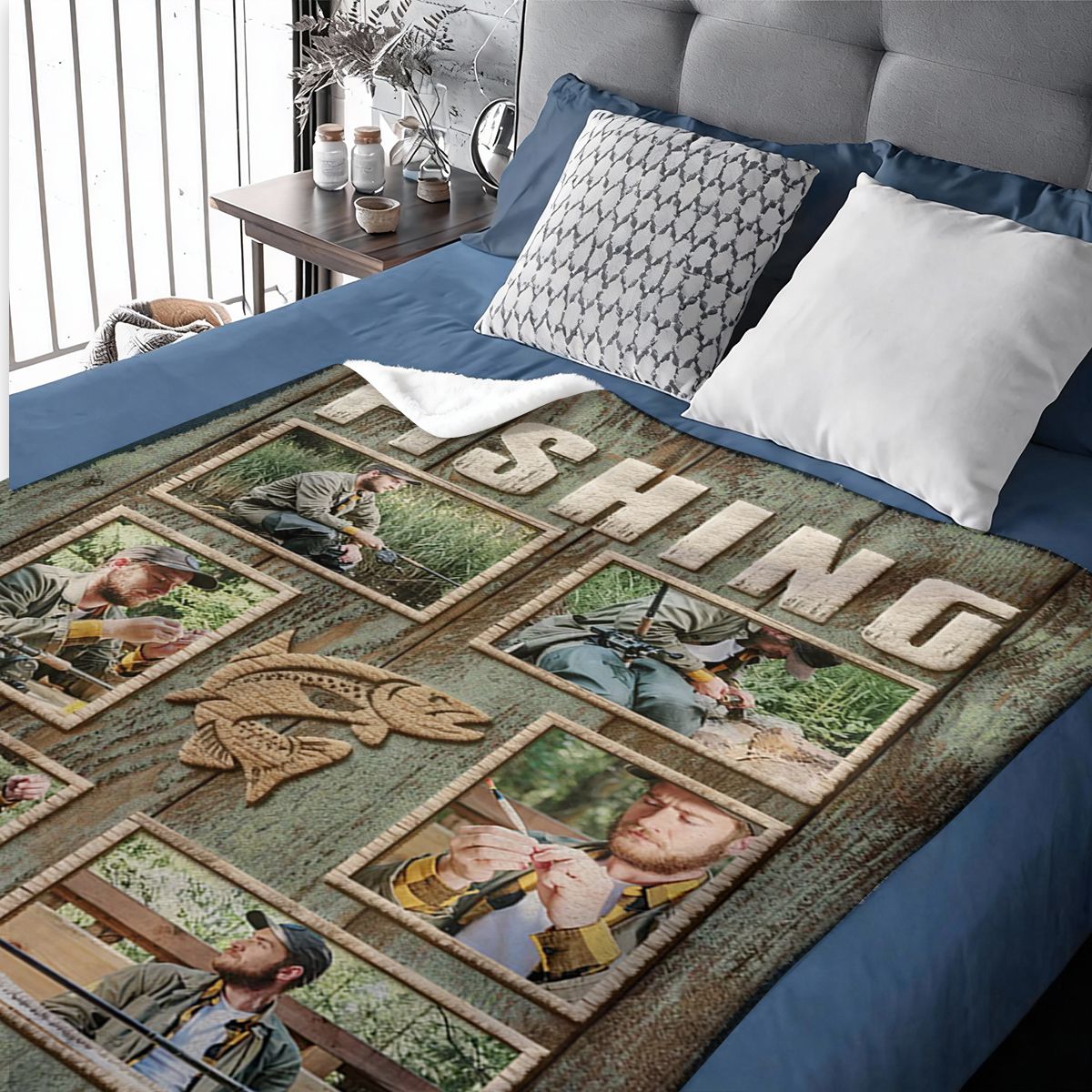 Personalized Fisherman Fishing Photo Collage Blanket, Fishing Gifts For Men