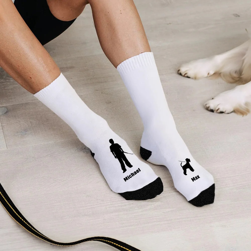 Personalized Dog and Owner Silhouette Soft Mid-calf Socks Gift for Dog Lover