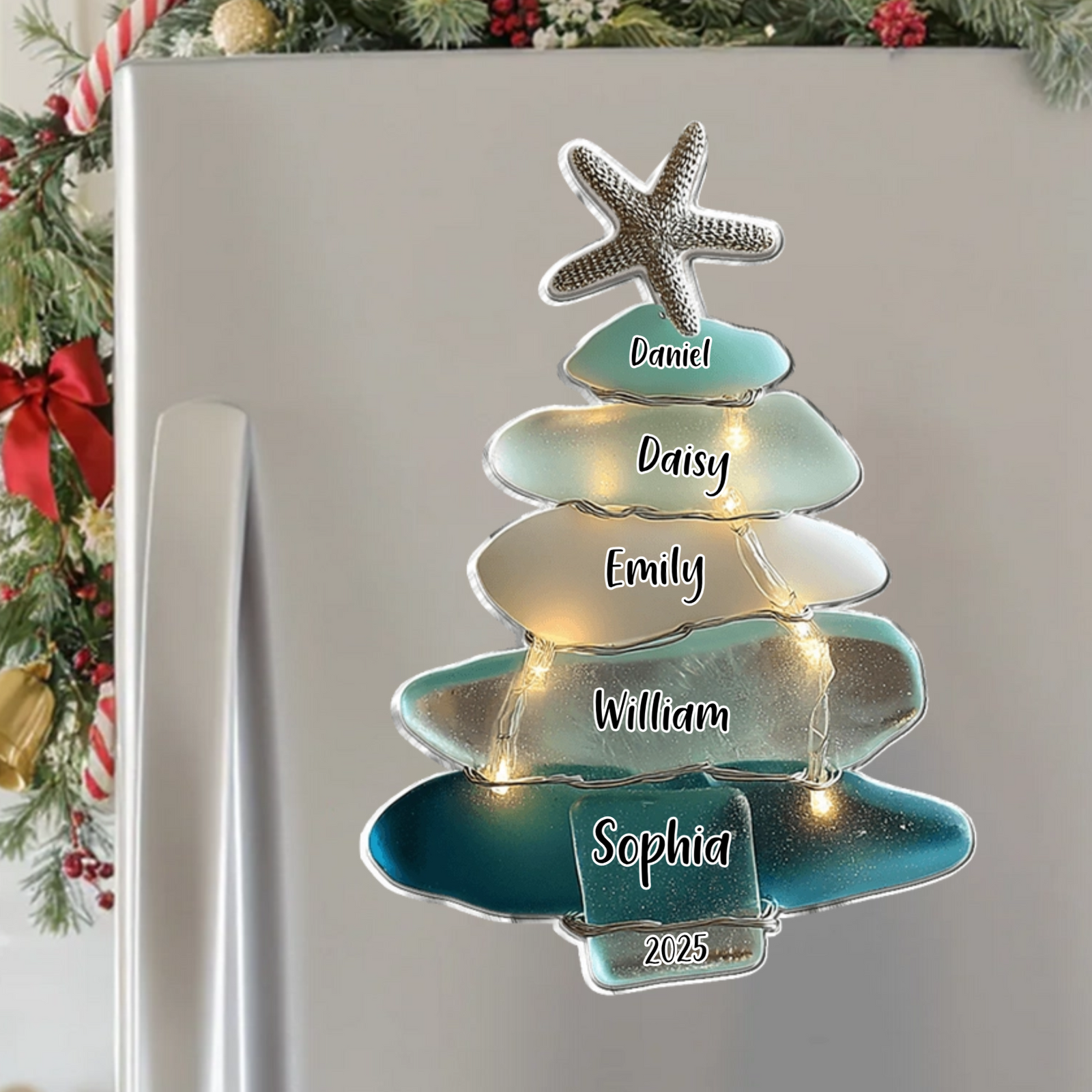 Family Sea Glass Christmas Tree - Personalized Family Sticker/Decal