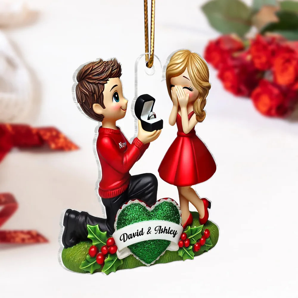 Marriage Proposal - Personalized Acrylic Ornament Newly Engaged Gift For Couple