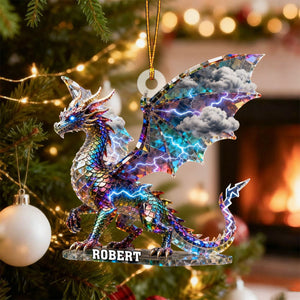 Lightning Dragon Crystal Effect Personalized Acrylic Ornament, Dragon Lover Christmas Present Ideas, Xmas Fantasy Decor