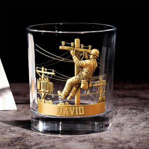 Lineman Round Whiskey Glass - Personalized Gifts For Lineman Glass