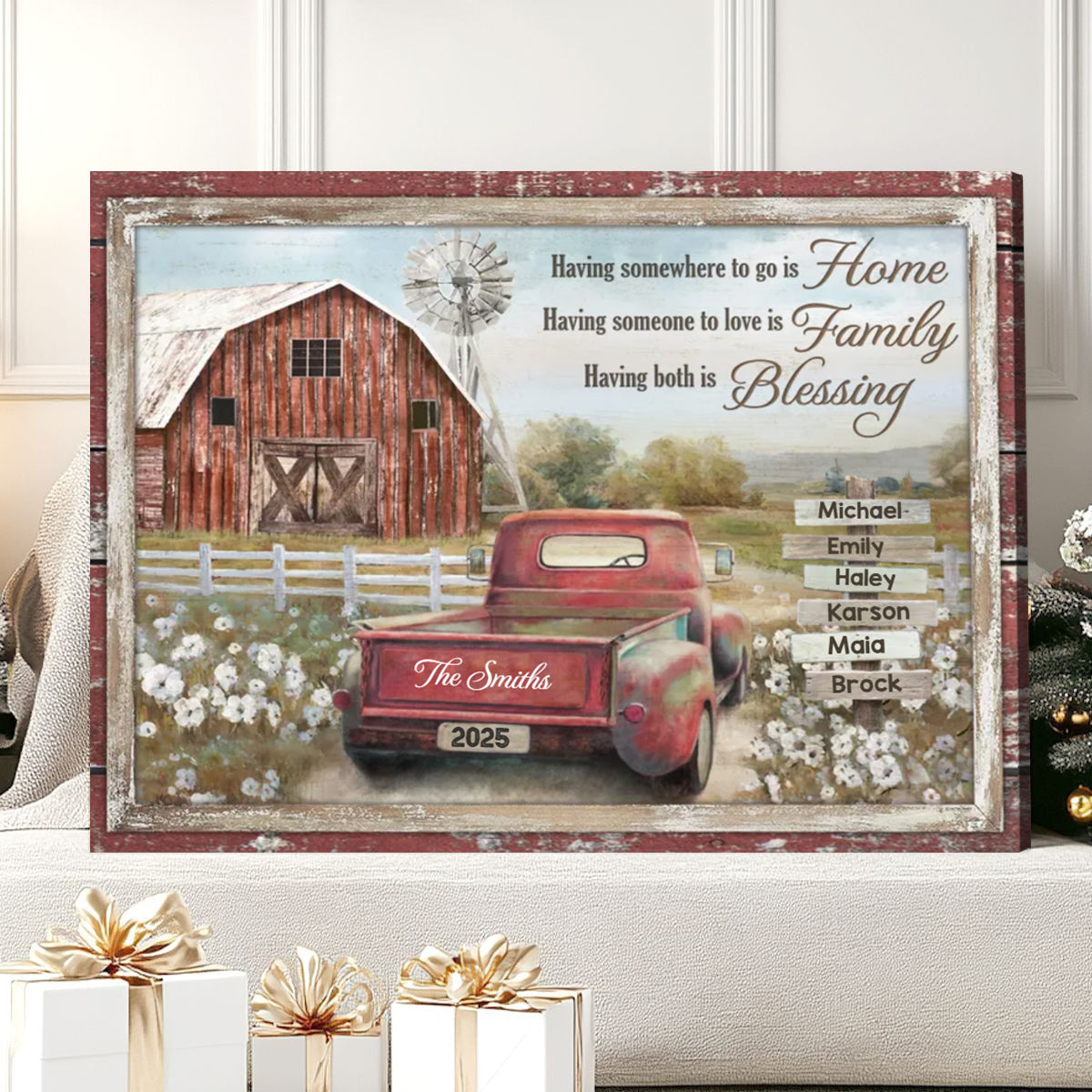 Personalized Family Names Sign Farm Wall Art Beautiful Family Gift Canvas Poster