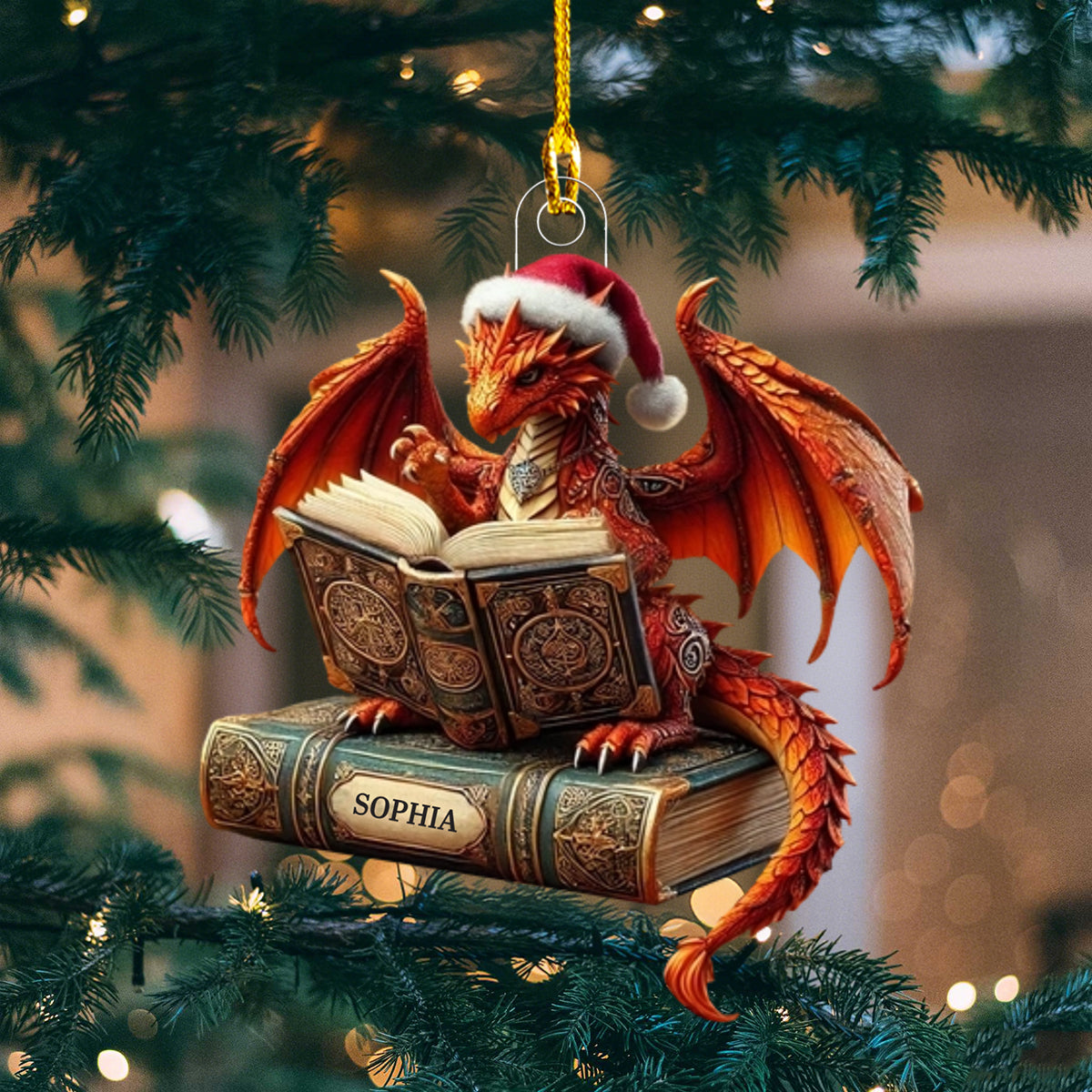 Dragon Reading Book Christmas Ornament, Personalized Ornament