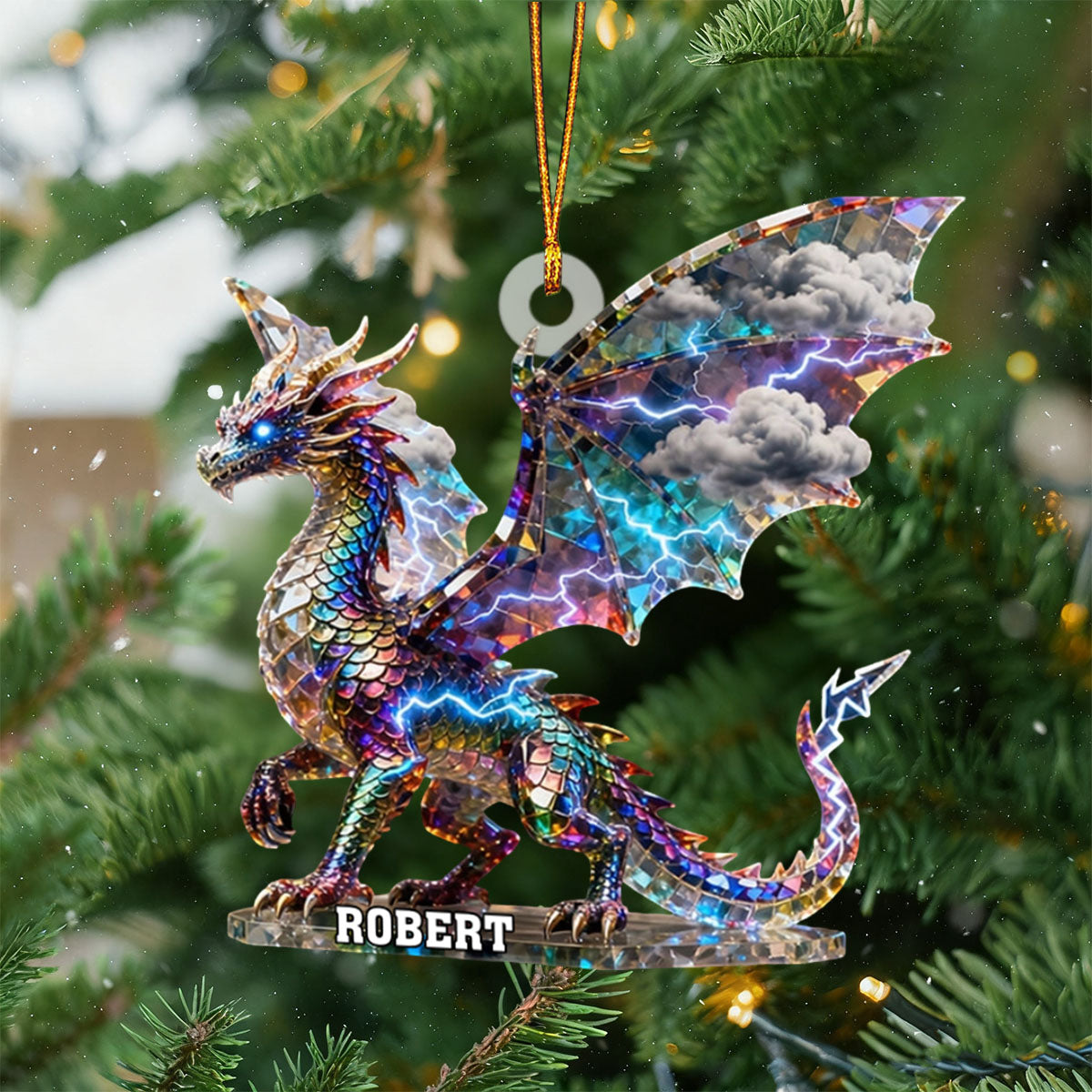 Lightning Dragon Crystal Effect Personalized Acrylic Ornament, Dragon Lover Christmas Present Ideas, Xmas Fantasy Decor
