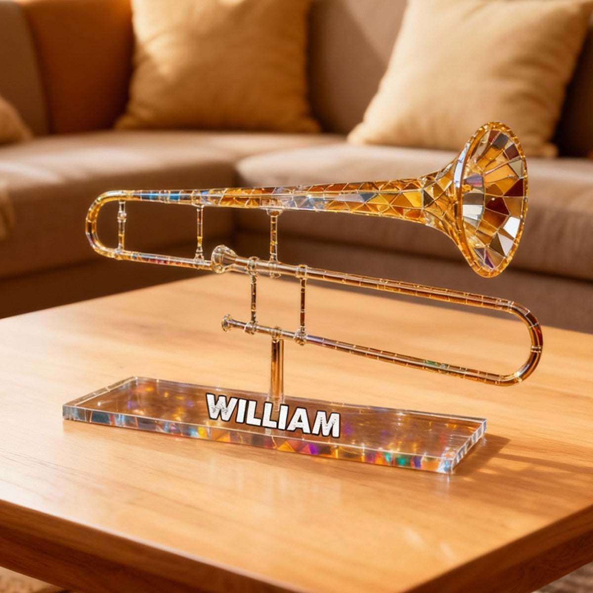 Trombone Custom Name Stained Glass Effect Acrylic Plaque, Music Plaque, Musician Gift