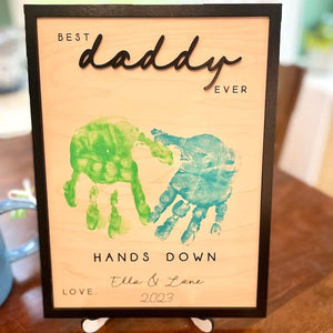Hands Down Best Dad Ever 2-Layered Wooden Plaque With Stand Personalized Gift Gift For Father's Day