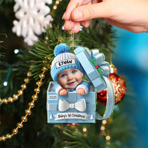 Baby First Christmas, Baby Reveals, Gift Box - Personalized Custom Shaped Acrylic Ornament