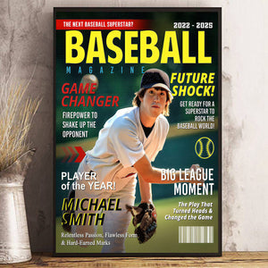Personalized  Custom Baseball Magazine Cover Canvas, Graduation Gifts for Baseball Player