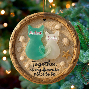 Together Is My Favorite Place to Be - Personalized Sea Glass Cat Couple Beach Ornament